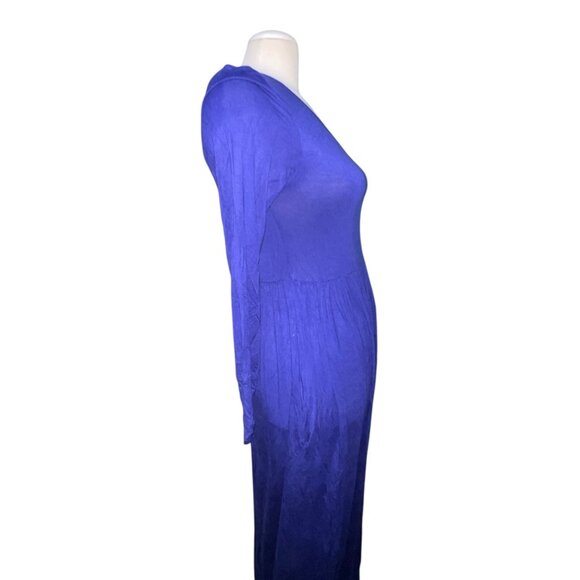 Womens Long-Sleeve Royal Blue Maxi Dress Sz Medium Stretchy Fabric Scoop Neck Ca - Picture 9 of 11